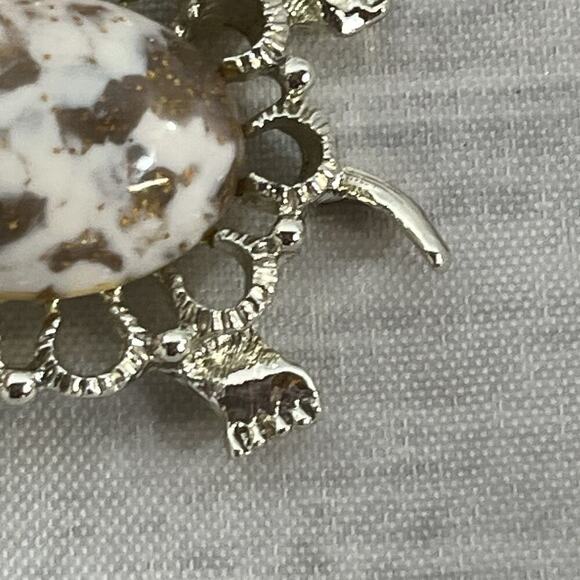 Vintage Gerrys Turtle Art Glass Cabochon Brooch Pin Marble Brown Gold 2.25" - Picture 6 of 16